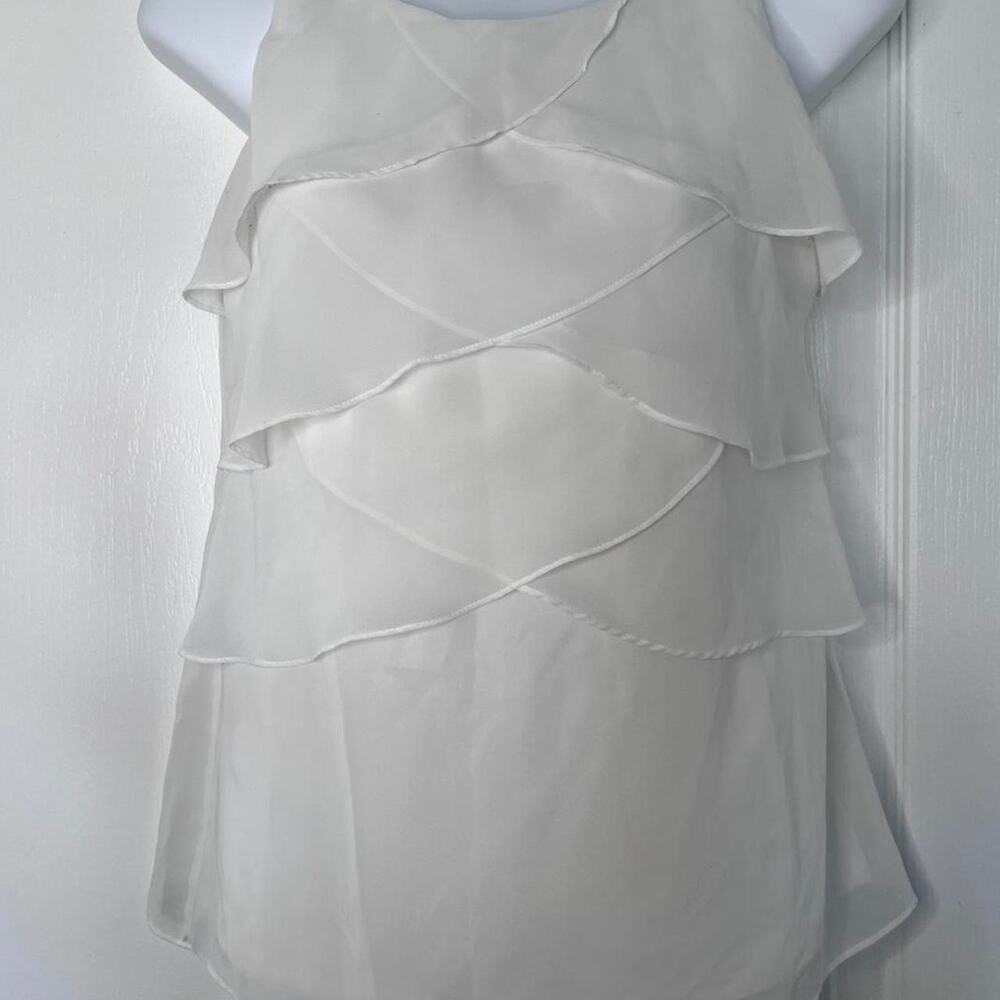 White sheer ruffle top with